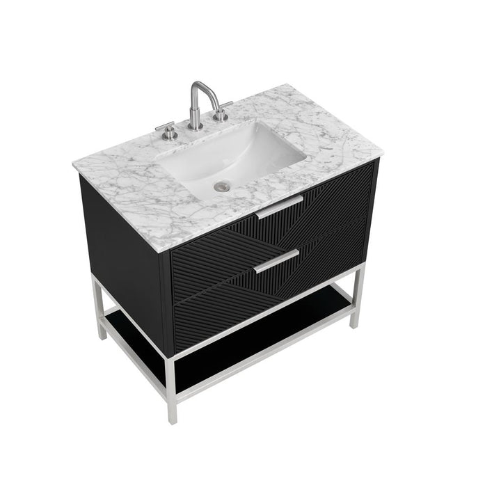 Bemma, Diamond 36" Single Vanity Vanity, Charcoal Black/Brushed Nickel, Carrara Marble Top#top-options_carrara-marble-top