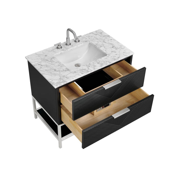 Bemma, Diamond 36" Single Vanity Vanity, Charcoal Black/Brushed Nickel, Carrara Marble Top#top-options_carrara-marble-top