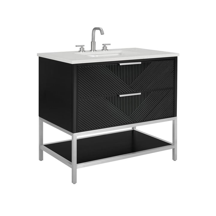 Bemma, Diamond 36" Single Vanity Vanity, Charcoal Black/Brushed Nickel, Calacatta Quartz Top#top-options_calacatta-quartz-top