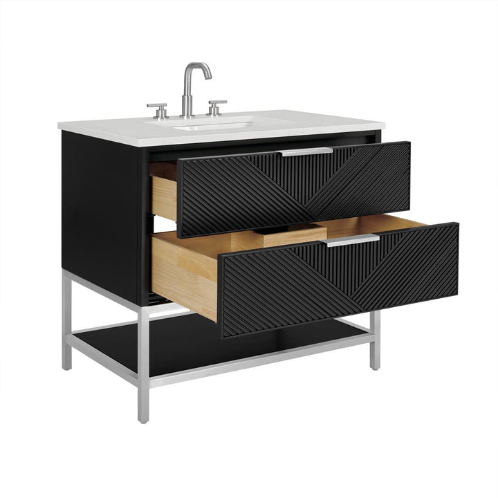 Bemma, Diamond 36" Single Vanity Vanity, Charcoal Black/Brushed Nickel, Calacatta Quartz Top#top-options_calacatta-quartz-top