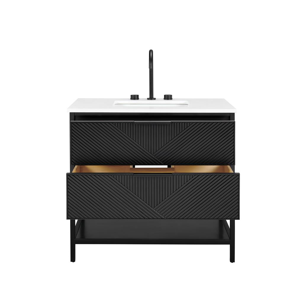 Bemma, Diamond 36" Single Vanity Vanity, Charcoal Black/Matte Black, White Quartz Top#top-options_white-quartz-top