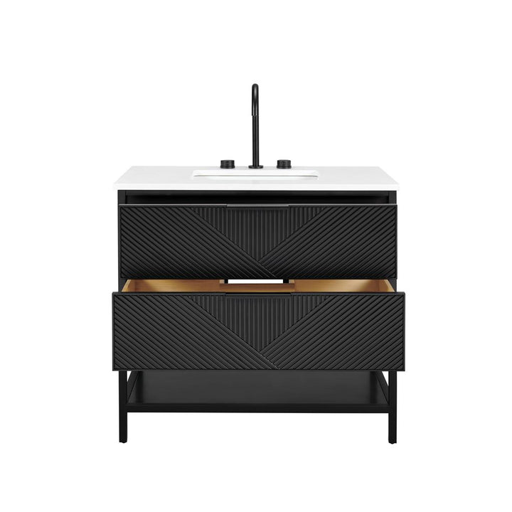 Bemma, Diamond 36" Single Vanity Vanity, Charcoal Black/Matte Black, White Quartz Top#top-options_white-quartz-top