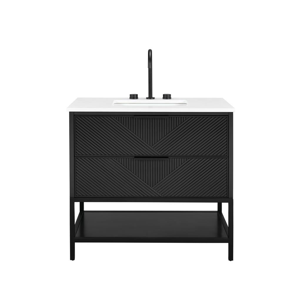Bemma, Diamond 36" Single Vanity Vanity, Charcoal Black/Matte Black, White Quartz Top#top-options_white-quartz-top