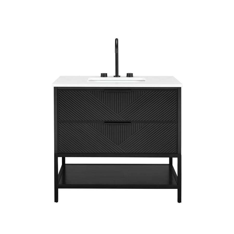 Bemma, Diamond 36" Single Vanity Vanity, Charcoal Black/Matte Black, White Quartz Top#top-options_white-quartz-top