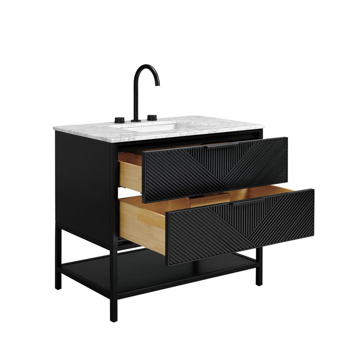Bemma, Diamond 36" Single Vanity Vanity, Charcoal Black/Matte Black, Carrara Marble Top#top-options_carrara-marble-top