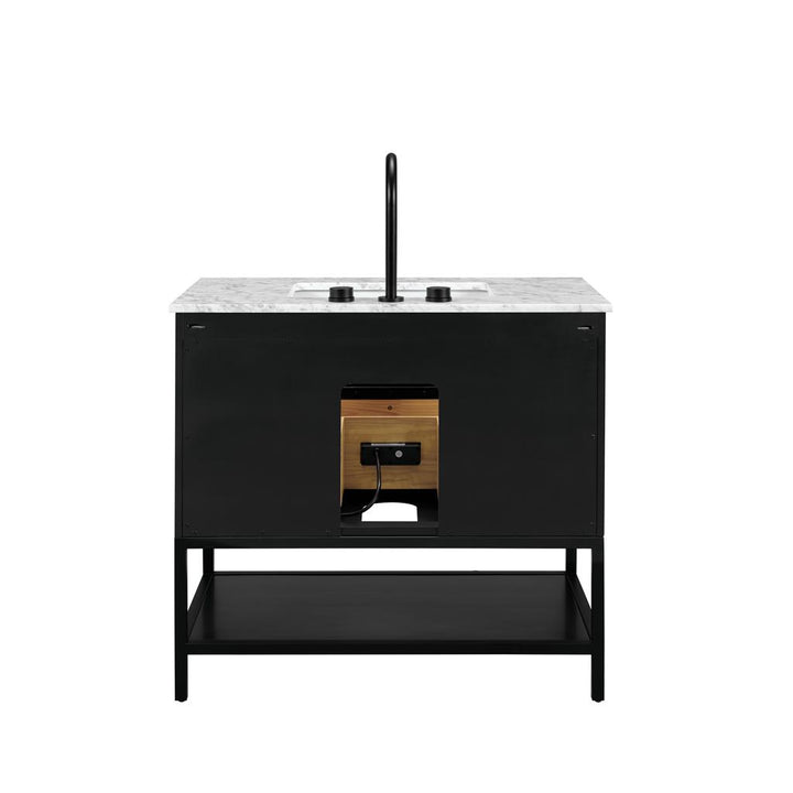 Bemma, Diamond 36" Single Vanity Vanity, Charcoal Black/Matte Black, Carrara Marble Top#top-options_carrara-marble-top