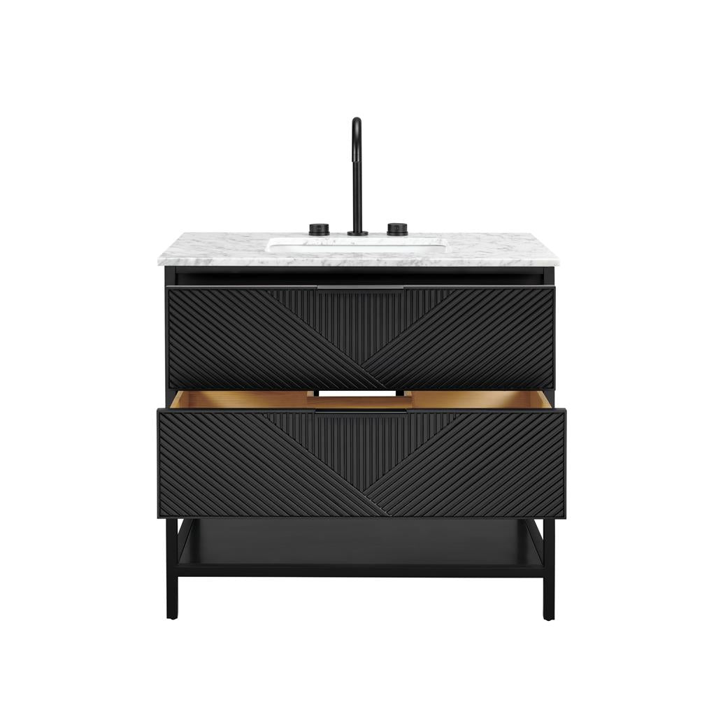 Bemma, Diamond 36" Single Vanity Vanity, Charcoal Black/Matte Black, Carrara Marble Top#top-options_carrara-marble-top