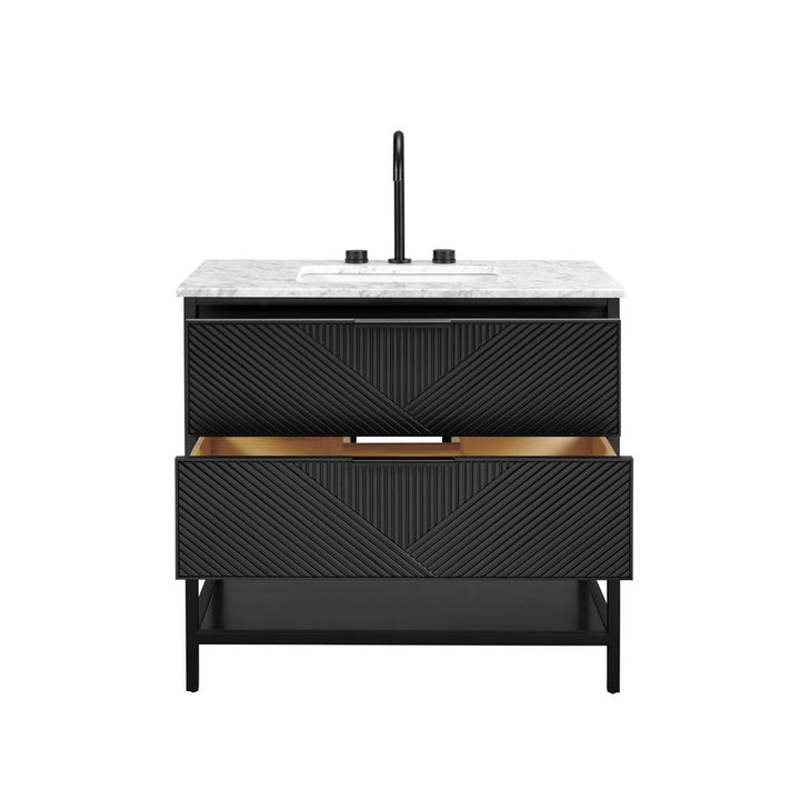 Bemma, Diamond 36" Single Vanity Vanity, Charcoal Black/Matte Black, Carrara Marble Top#top-options_carrara-marble-top
