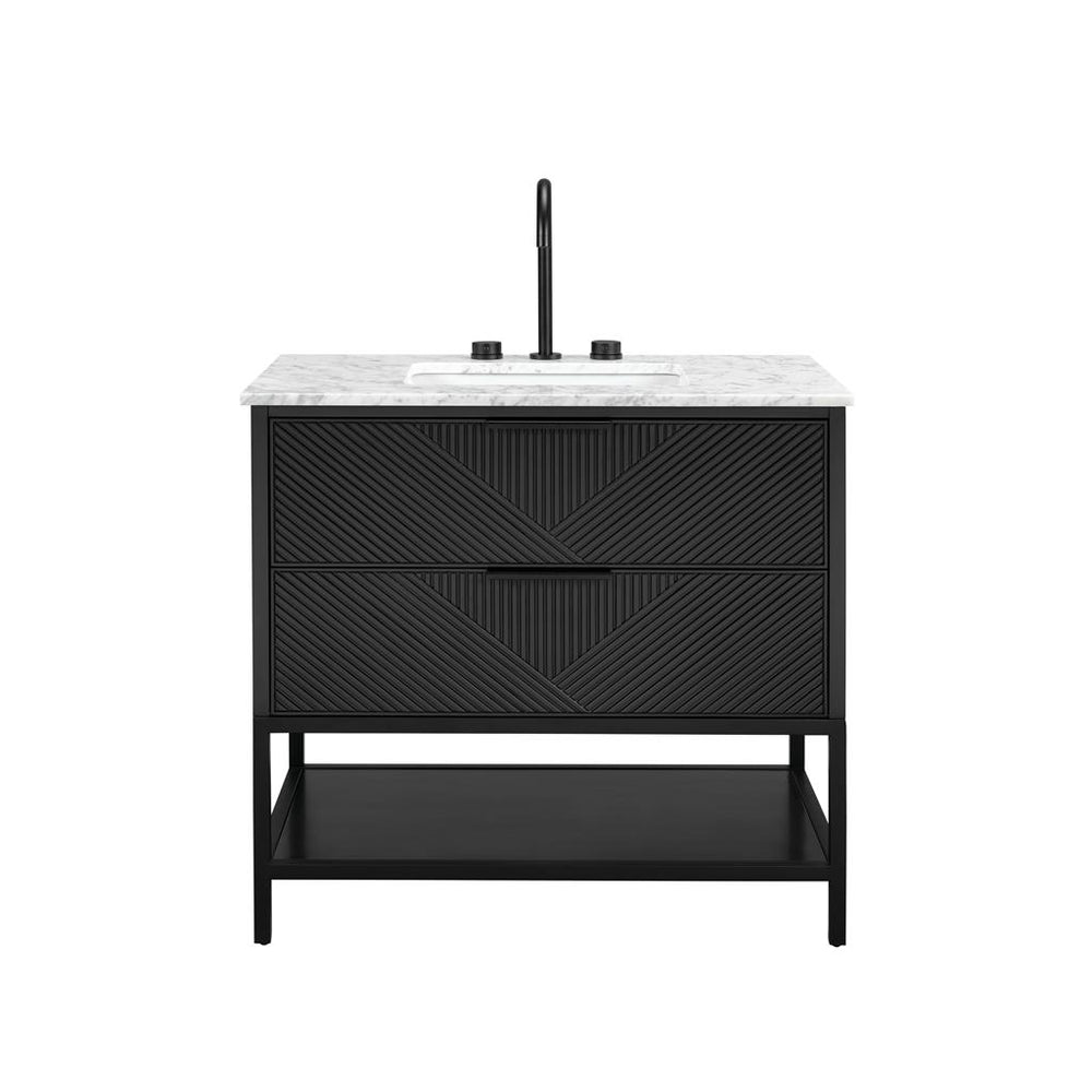 Bemma, Diamond 36" Single Vanity Vanity, Charcoal Black/Matte Black, Carrara Marble Top#top-options_carrara-marble-top
