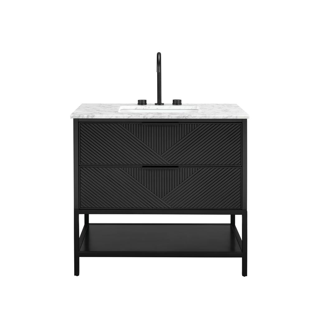 Bemma, Diamond 36" Single Vanity Vanity, Charcoal Black/Matte Black, Carrara Marble Top#top-options_carrara-marble-top