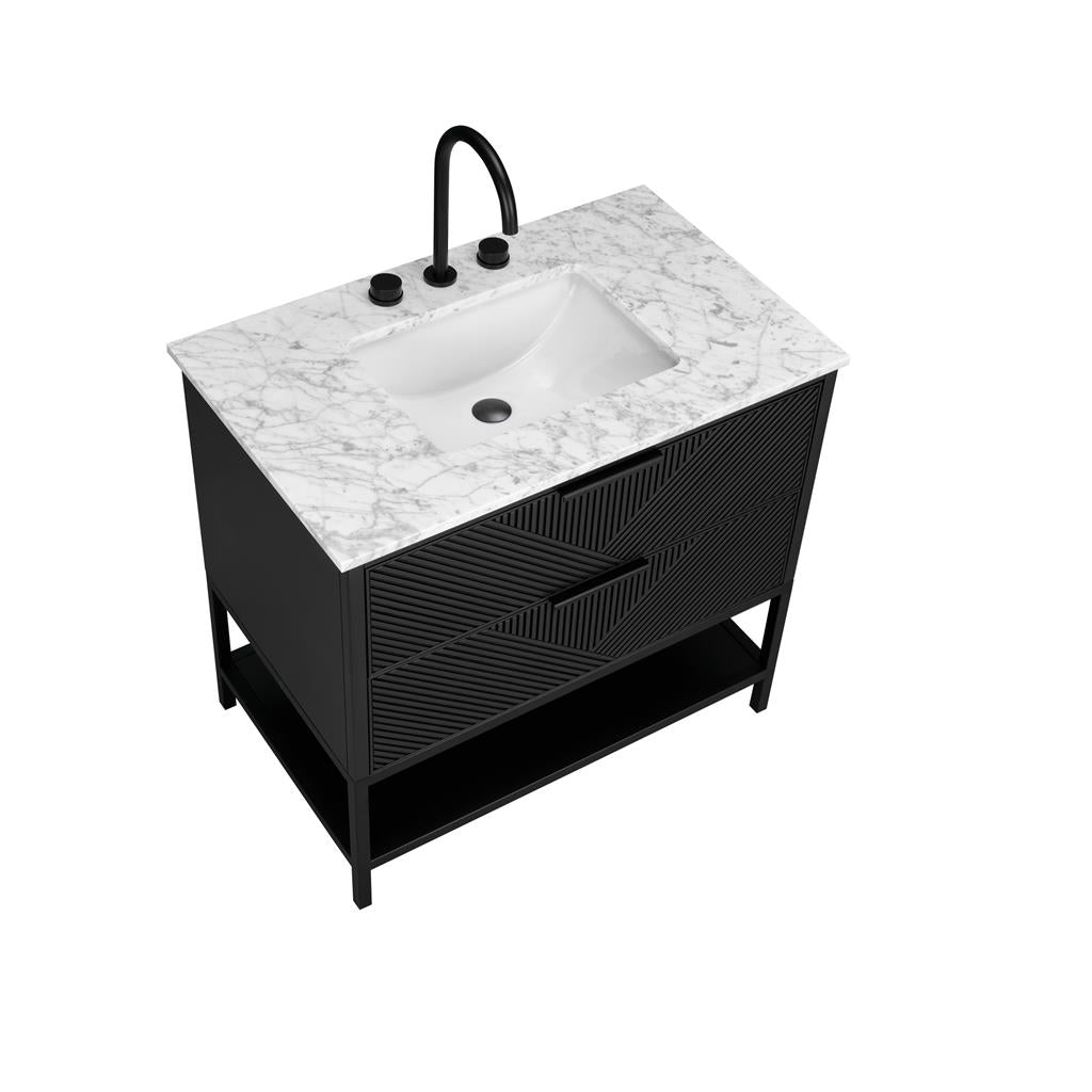 Bemma, Diamond 36" Single Vanity Vanity, Charcoal Black/Matte Black, Carrara Marble Top#top-options_carrara-marble-top