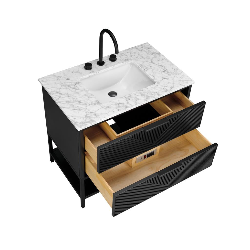 Bemma, Diamond 36" Single Vanity Vanity, Charcoal Black/Matte Black, Carrara Marble Top#top-options_carrara-marble-top