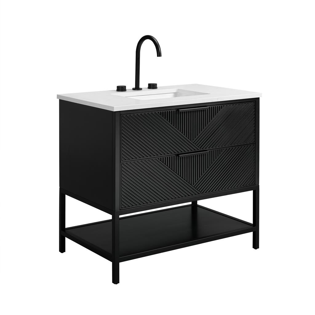 Bemma, Diamond 36" Single Vanity Vanity, Charcoal Black/Matte Black, Calacatta Quartz Top#top-options_calacatta-quartz-top