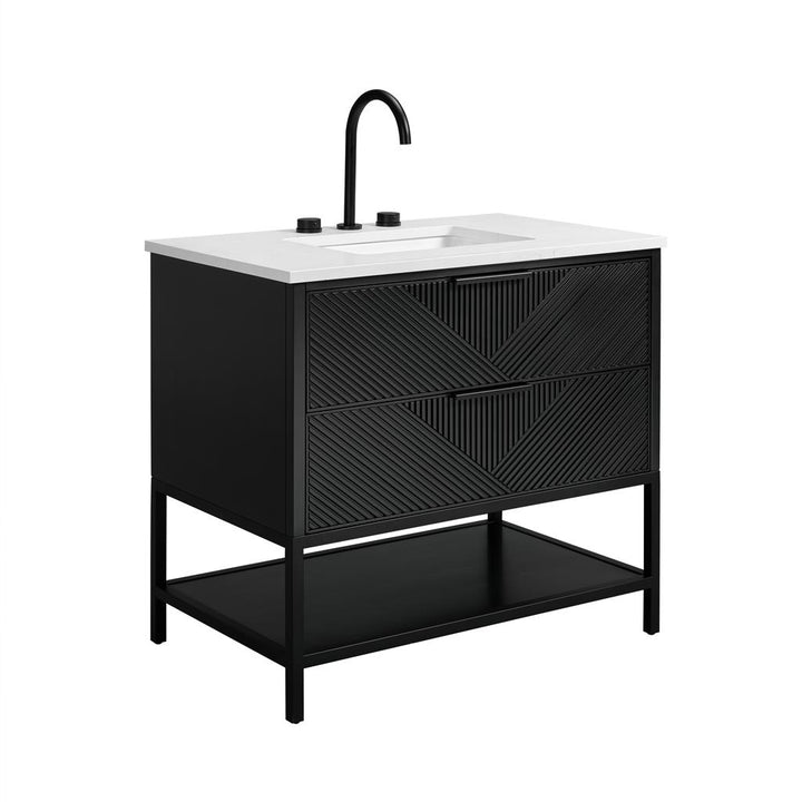 Bemma, Diamond 36" Single Vanity Vanity, Charcoal Black/Matte Black, Calacatta Quartz Top#top-options_calacatta-quartz-top