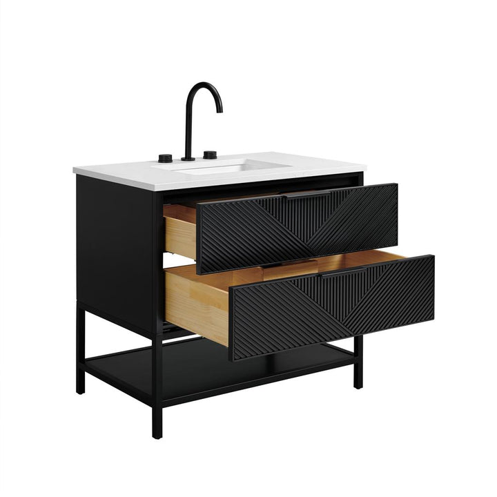 Bemma, Diamond 36" Single Vanity Vanity, Charcoal Black/Matte Black, Calacatta Quartz Top#top-options_calacatta-quartz-top