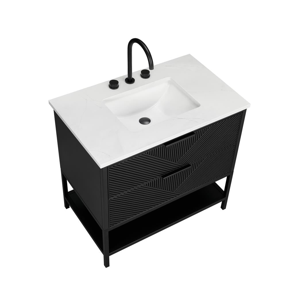 Bemma, Diamond 36" Single Vanity Vanity, Charcoal Black/Matte Black, Calacatta Quartz Top#top-options_calacatta-quartz-top