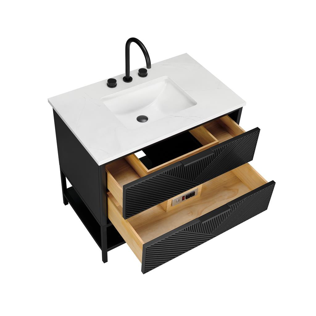 Bemma, Diamond 36" Single Vanity Vanity, Charcoal Black/Matte Black, Calacatta Quartz Top#top-options_calacatta-quartz-top
