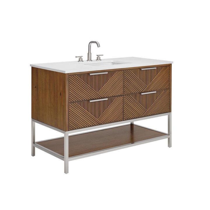 Bemma, Diamond 48" Single Vanity, Walnut/Brushed Nickel, White Quartz Top#top-options_white-quartz-top