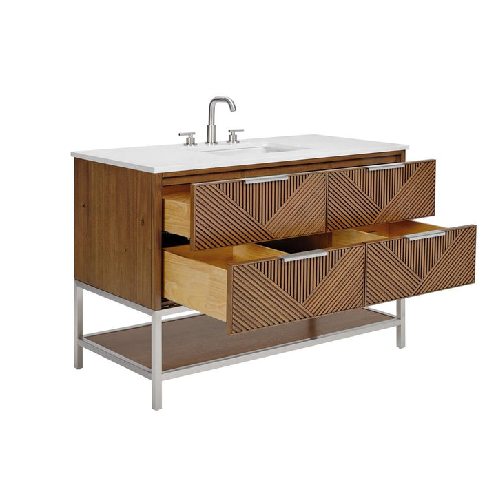 Bemma, Diamond 48" Single Vanity, Walnut/Brushed Nickel, White Quartz Top#top-options_white-quartz-top
