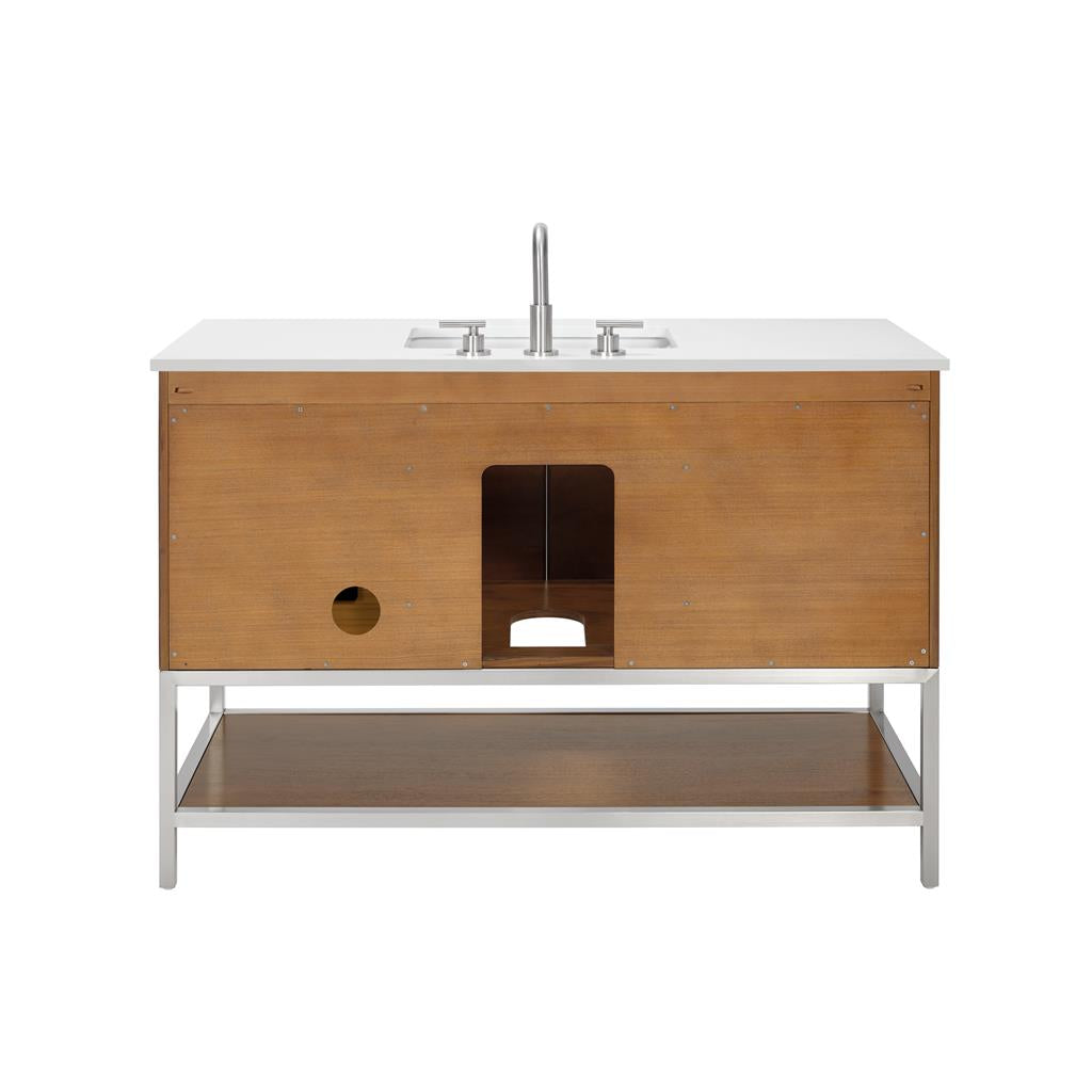 Bemma, Diamond 48" Single Vanity, Walnut/Brushed Nickel, White Quartz Top#top-options_white-quartz-top