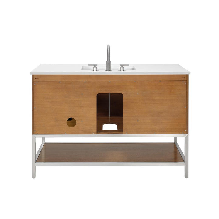 Bemma, Diamond 48" Single Vanity, Walnut/Brushed Nickel, White Quartz Top#top-options_white-quartz-top