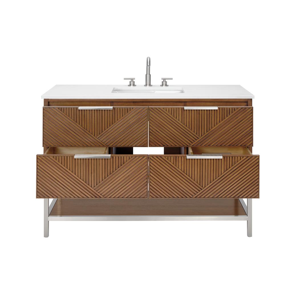 Bemma, Diamond 48" Single Vanity, Walnut/Brushed Nickel, White Quartz Top#top-options_white-quartz-top