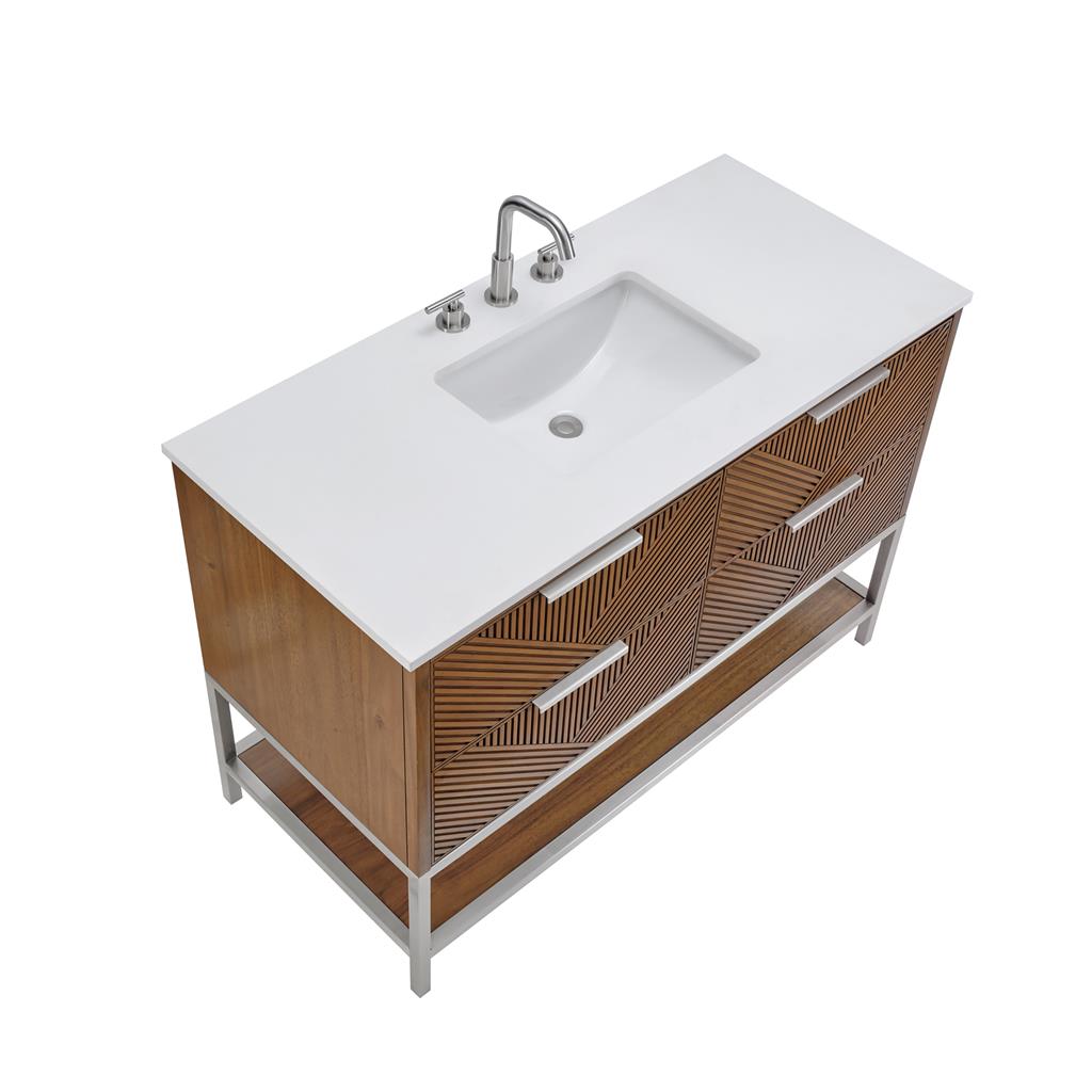Bemma, Diamond 48" Single Vanity, Walnut/Brushed Nickel, White Quartz Top#top-options_white-quartz-top