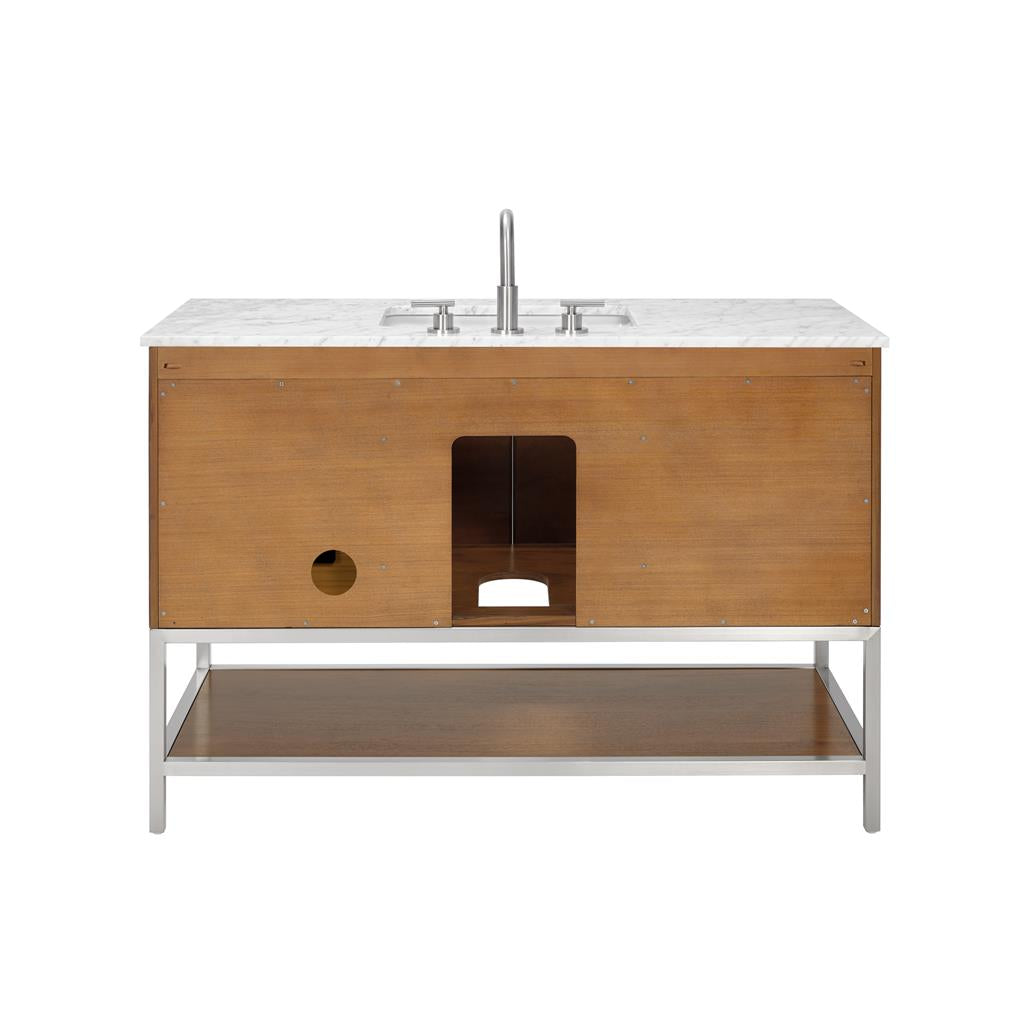 Bemma, Diamond 48" Single Vanity, Walnut/Brushed Nickel, Carrara Marble Top#top-options_carrara-marble-top