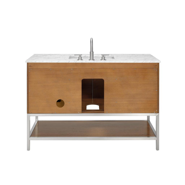Bemma, Diamond 48" Single Vanity, Walnut/Brushed Nickel, Carrara Marble Top#top-options_carrara-marble-top