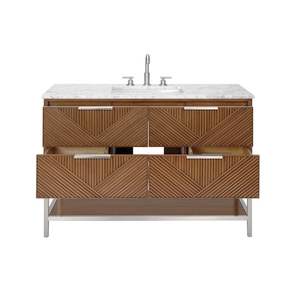 Bemma, Diamond 48" Single Vanity, Walnut/Brushed Nickel, Carrara Marble Top#top-options_carrara-marble-top