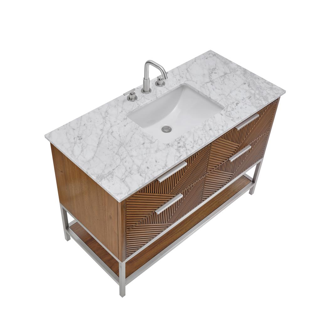 Bemma, Diamond 48" Single Vanity, Walnut/Brushed Nickel, Carrara Marble Top#top-options_carrara-marble-top