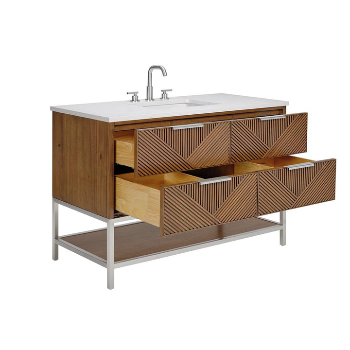 Bemma, Diamond 48" Single Vanity, Walnut/Brushed Nickel, Calacatta Quartz Top#top-options_calacatta-quartz-top