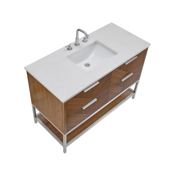Bemma, Diamond 48" Single Vanity, Walnut/Brushed Nickel, Calacatta Quartz Top#top-options_calacatta-quartz-top