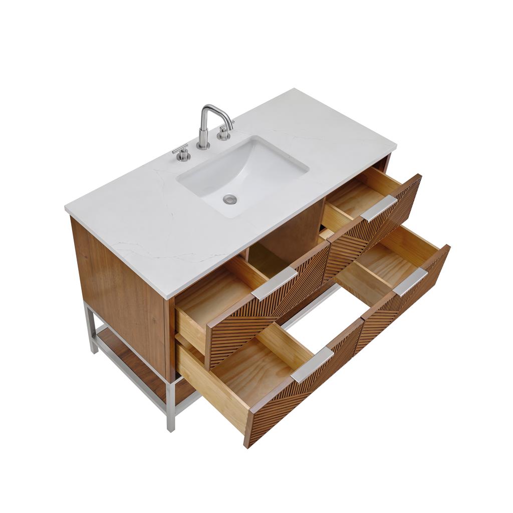 Bemma, Diamond 48" Single Vanity, Walnut/Brushed Nickel, Calacatta Quartz Top#top-options_calacatta-quartz-top
