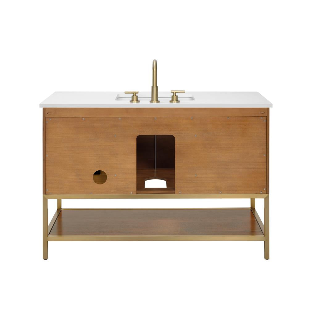 Bemma, Diamond 48" Single Vanity, Walnut/Satin Brass, White Quartz Top#top-options_white-quartz-top