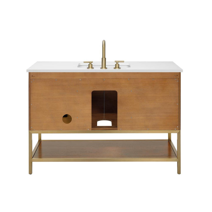 Bemma, Diamond 48" Single Vanity, Walnut/Satin Brass, White Quartz Top#top-options_white-quartz-top