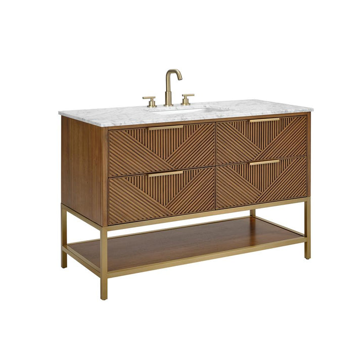 Bemma, Diamond 48" Single Vanity, Walnut/Satin Brass, Carrara Marble Top#top-options_carrara-marble-top