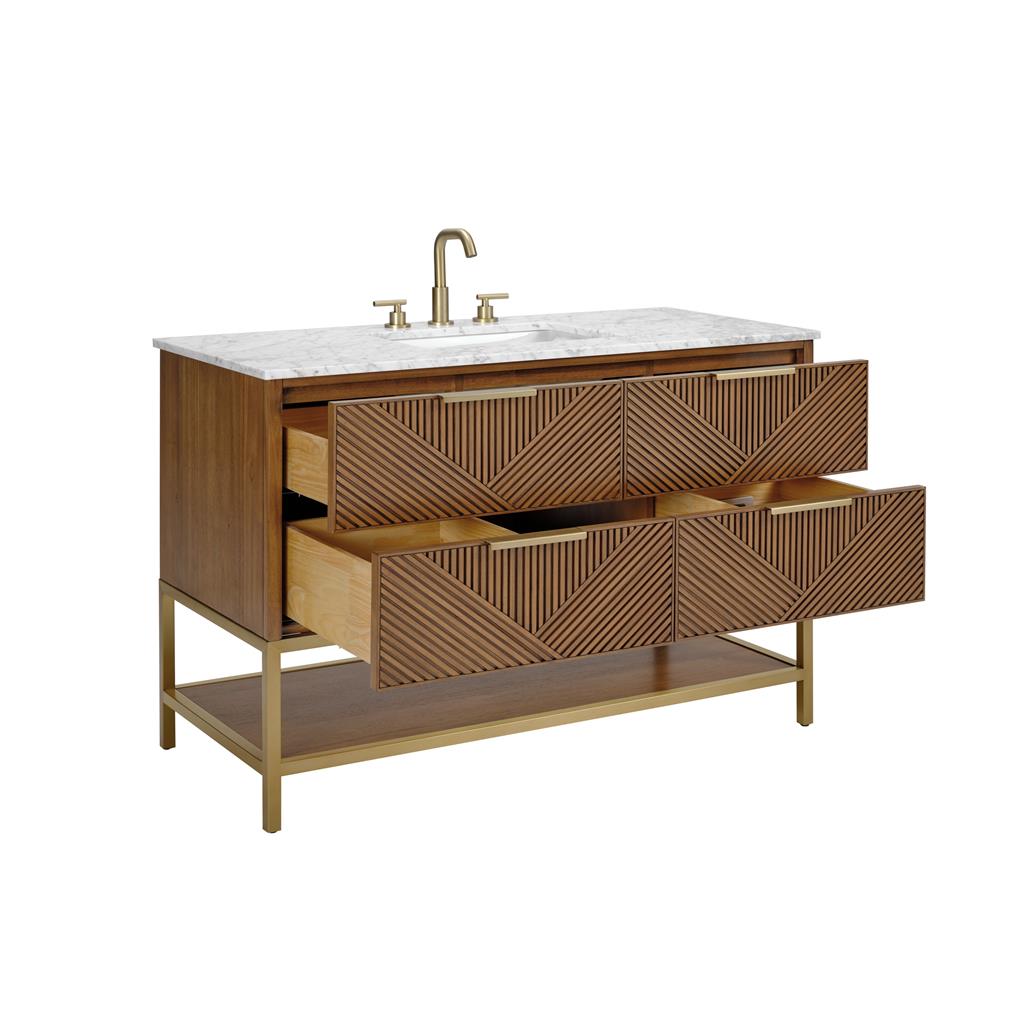 Bemma, Diamond 48" Single Vanity, Walnut/Satin Brass, Carrara Marble Top#top-options_carrara-marble-top