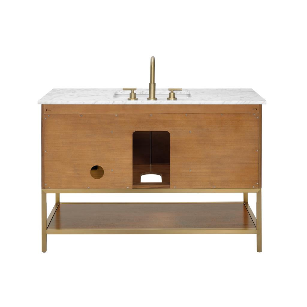 Bemma, Diamond 48" Single Vanity, Walnut/Satin Brass, Carrara Marble Top#top-options_carrara-marble-top