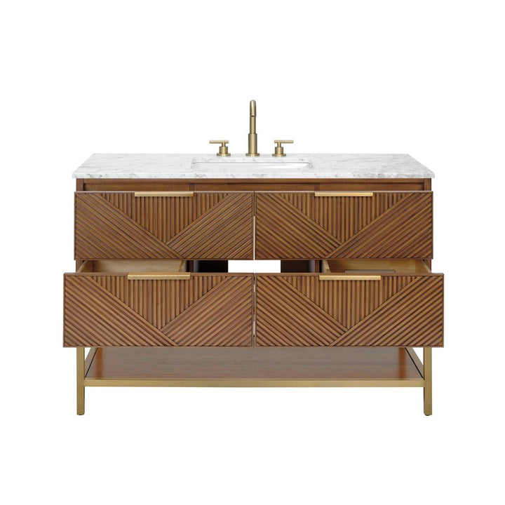 Bemma, Diamond 48" Single Vanity, Walnut/Satin Brass, Carrara Marble Top#top-options_carrara-marble-top