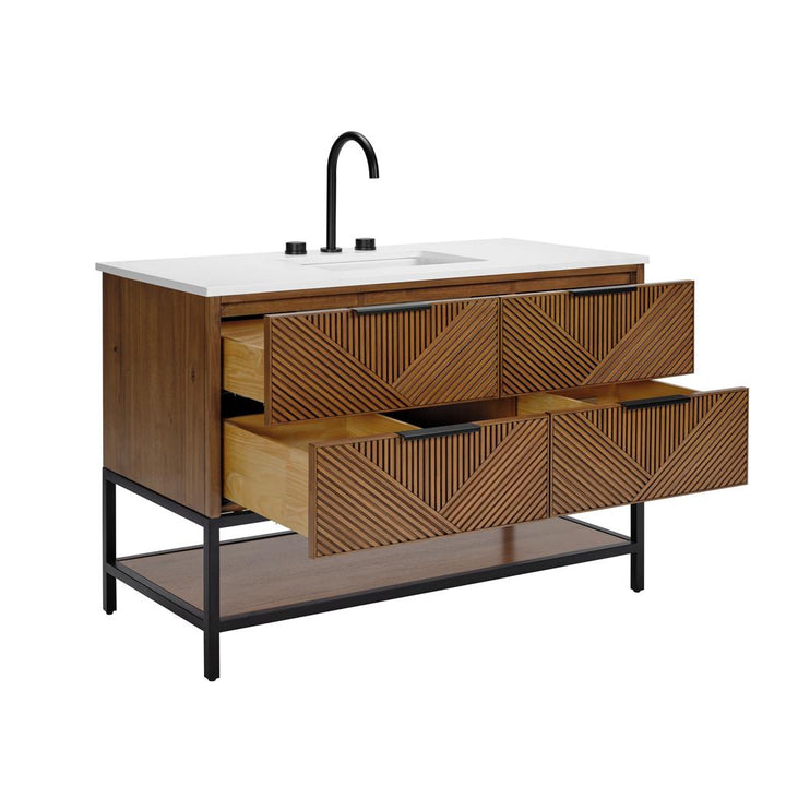 Bemma, Diamond 48" Single Vanity, Walnut/Matte Black, White Quartz Top#top-options_white-quartz-top