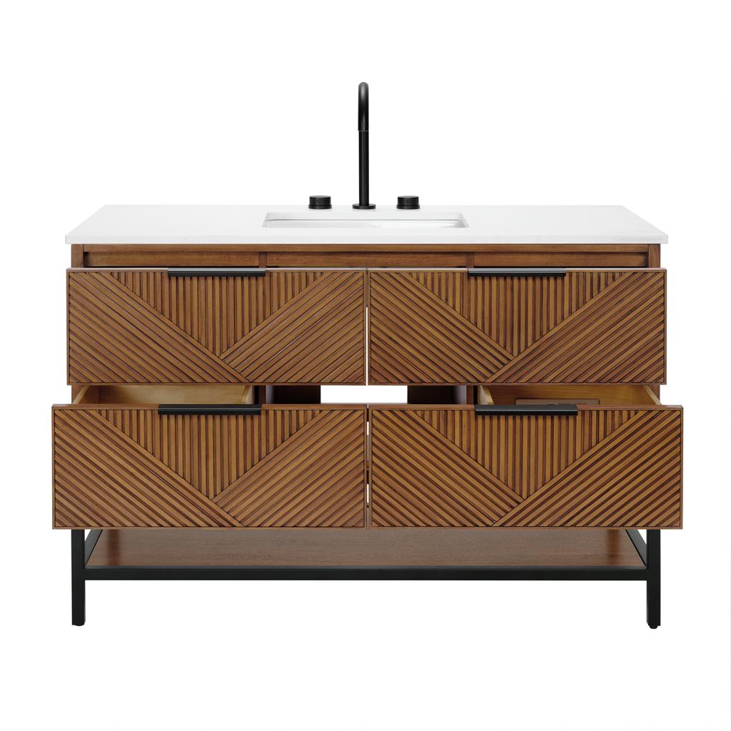 Bemma, Diamond 48" Single Vanity, Walnut/Matte Black, White Quartz Top#top-options_white-quartz-top