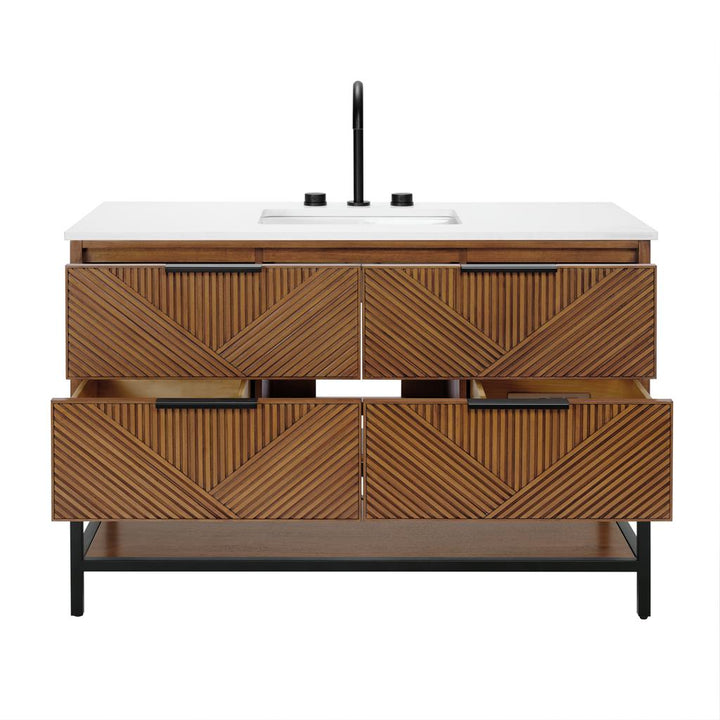 Bemma, Diamond 48" Single Vanity, Walnut/Matte Black, White Quartz Top#top-options_white-quartz-top