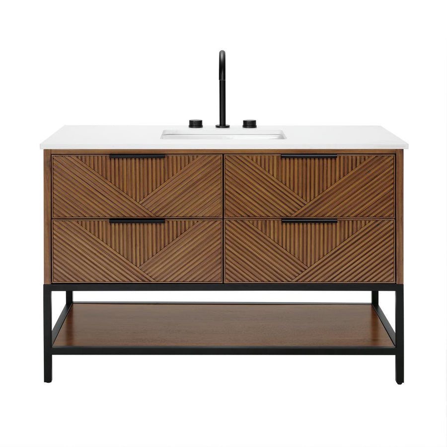 Bemma, Diamond 48" Single Vanity, Walnut/Matte Black, White Quartz Top#top-options_white-quartz-top