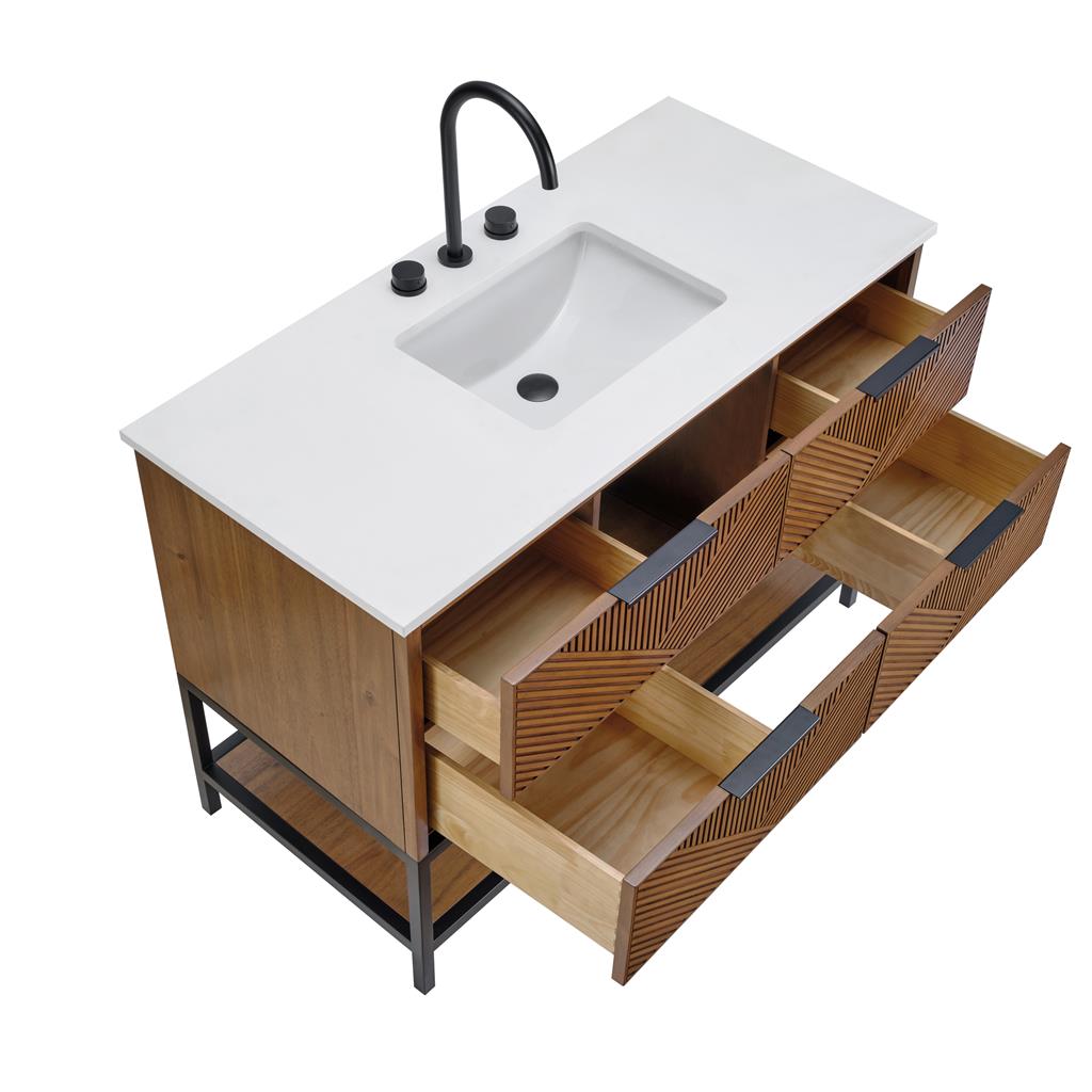 Bemma, Diamond 48" Single Vanity, Walnut/Matte Black, White Quartz Top#top-options_white-quartz-top