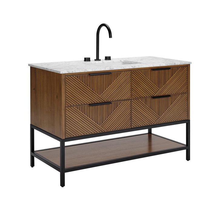 Bemma, Diamond 48" Single Vanity, Walnut/Matte Black, Carrara Marble Top#top-options_carrara-marble-top