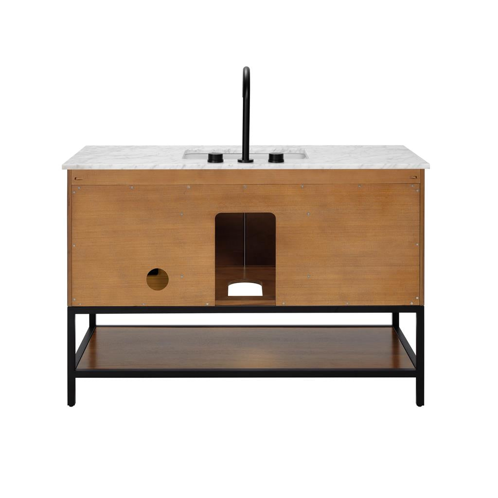 Bemma, Diamond 48" Single Vanity, Walnut/Matte Black, Carrara Marble Top#top-options_carrara-marble-top