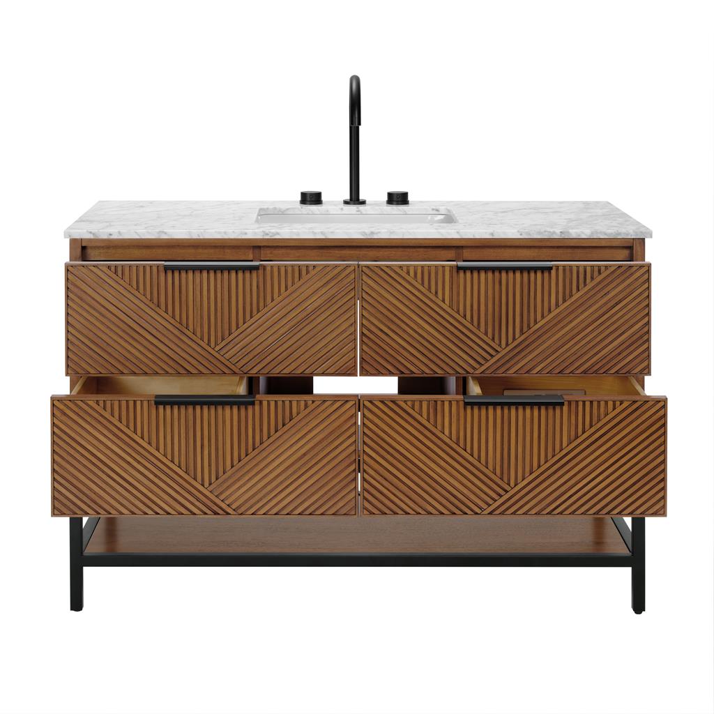Bemma, Diamond 48" Single Vanity, Walnut/Matte Black, Carrara Marble Top#top-options_carrara-marble-top
