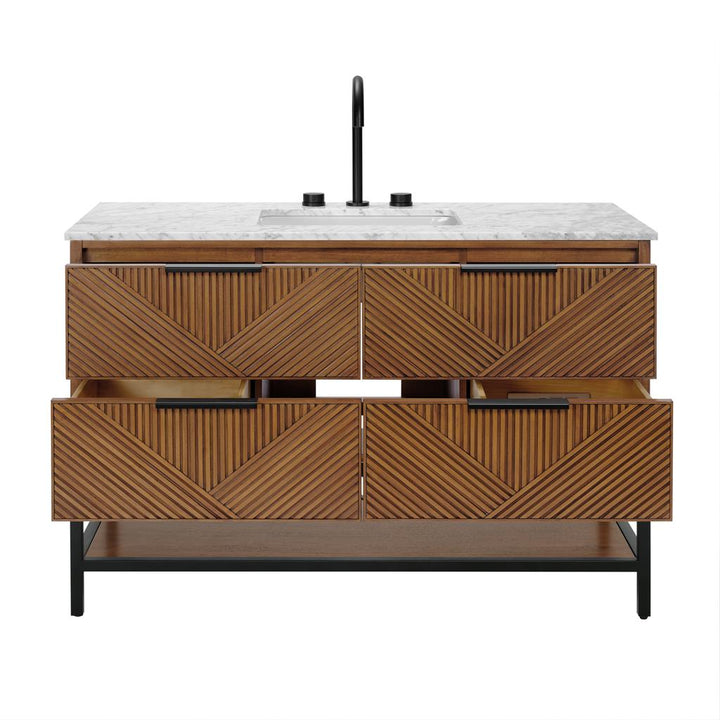 Bemma, Diamond 48" Single Vanity, Walnut/Matte Black, Carrara Marble Top#top-options_carrara-marble-top