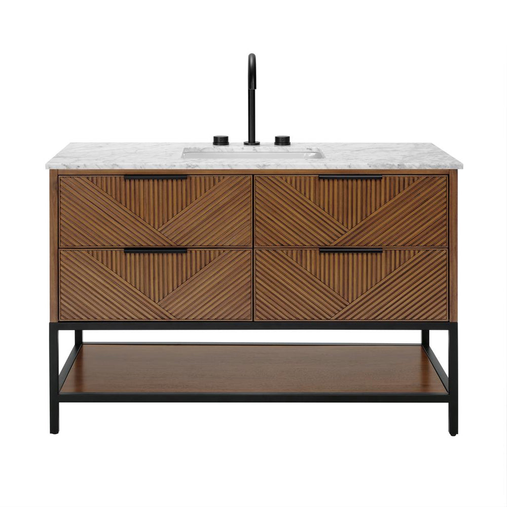 Bemma, Diamond 48" Single Vanity, Walnut/Matte Black, Carrara Marble Top#top-options_carrara-marble-top